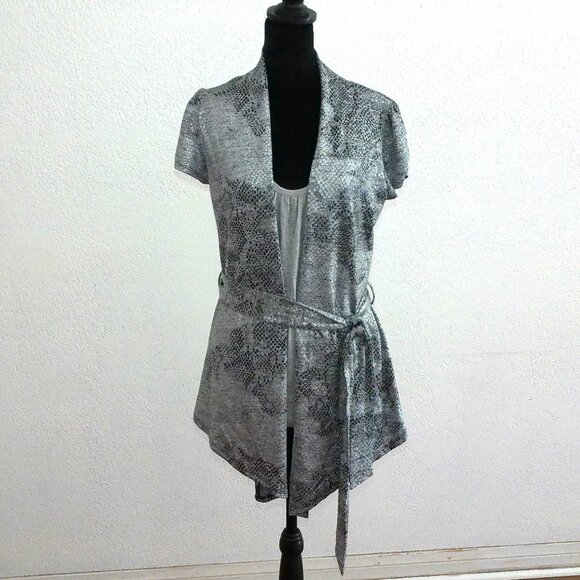 Gray/silver tank top front attached to shirt, with snake skin prints - Picture 2 of 7